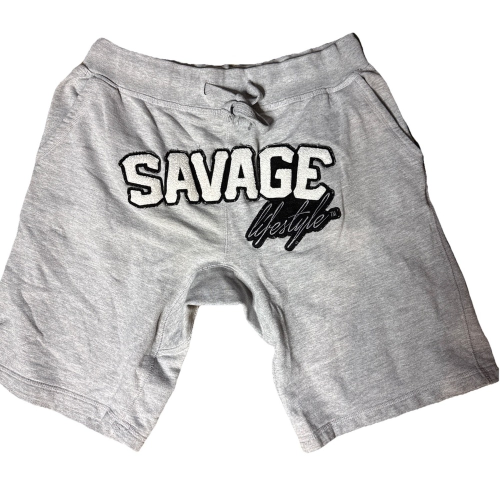 Savage Lifestyle  Men Shorts SZ‎ XL embroidered Savage Lifestyle, Logo, Gray Tie